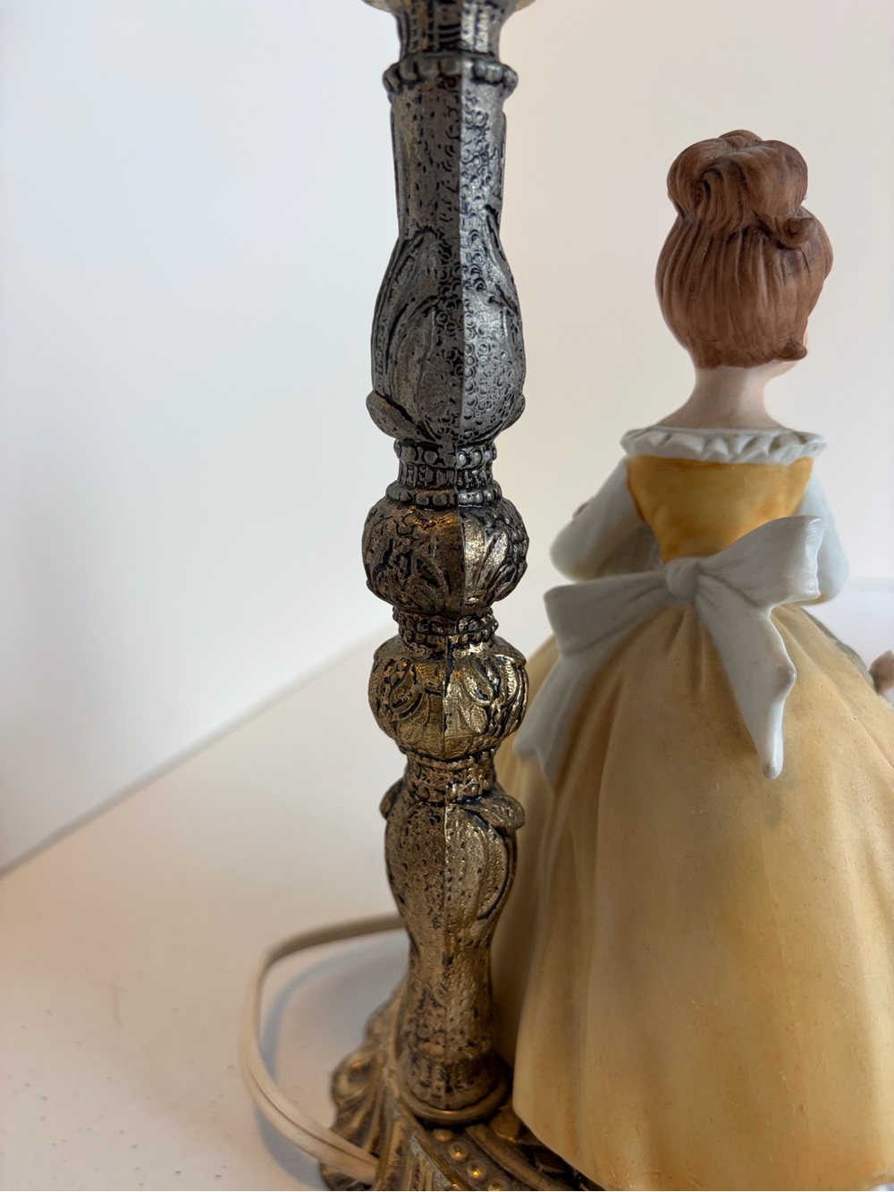 Vintage Victorian Lady Figurine Table Lamp Pink Floral Glass Boudoir Cottagecore - Picture 7 of 13